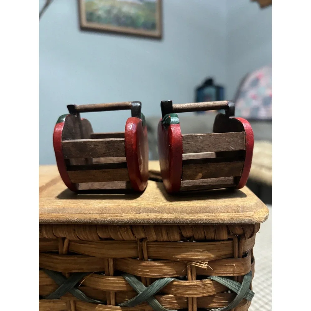 Vintage Wooden Red Apple Set of 2 Farmhouse Kitchen Decor